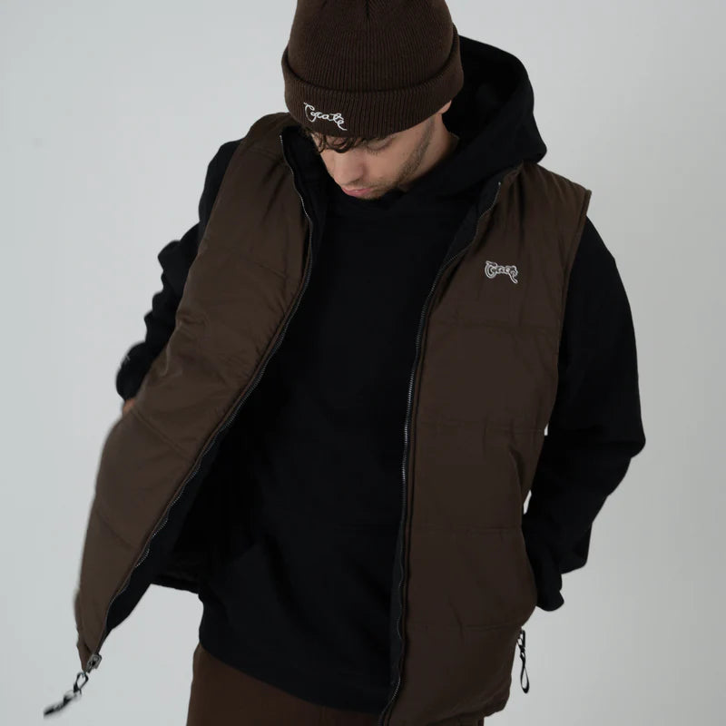 CRATE // Reversible Puffer Vest BLACK/DARK BROWN