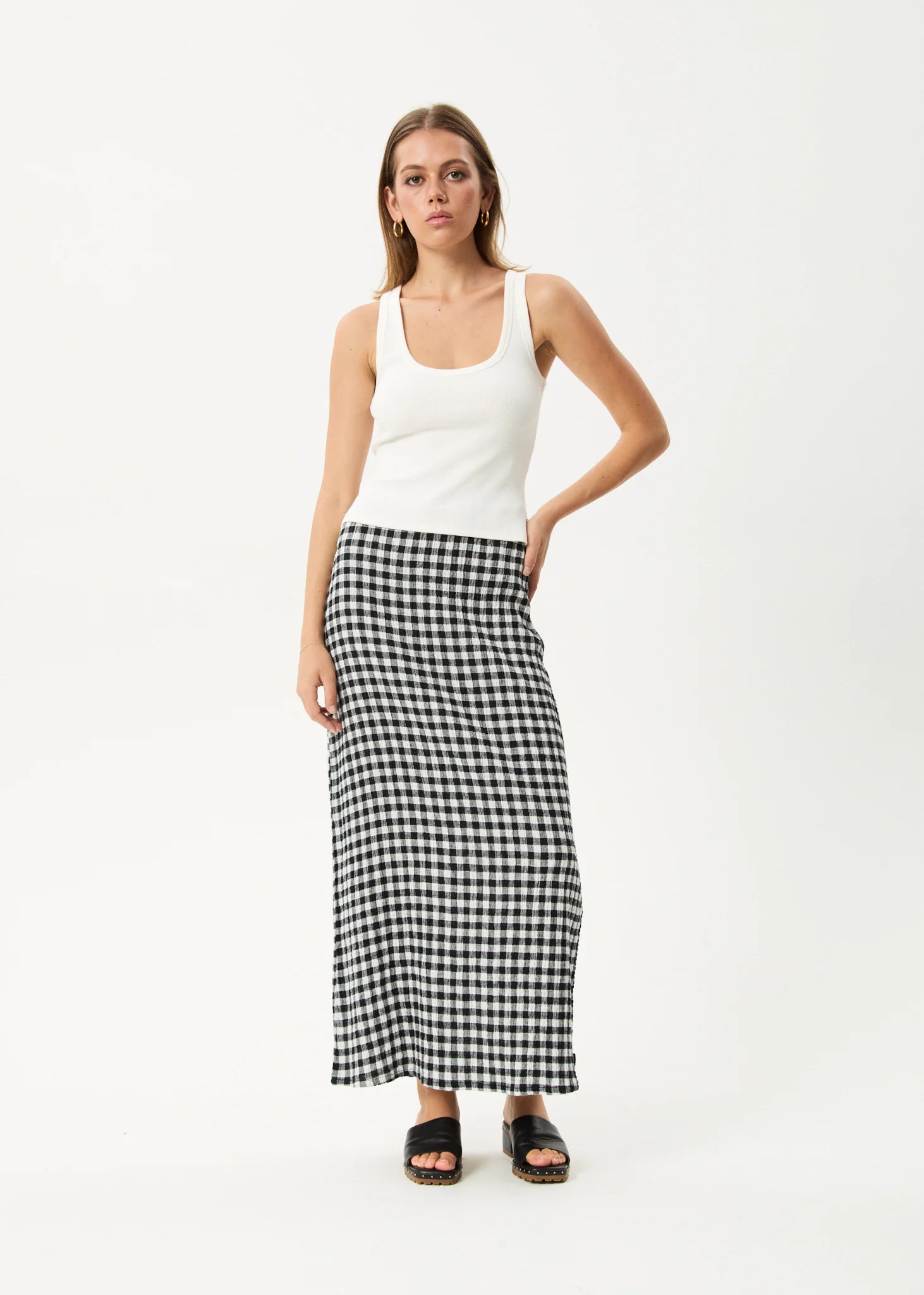 AFENDS // Rowan Seersucker Skirt CHECK BLACK/WHITE