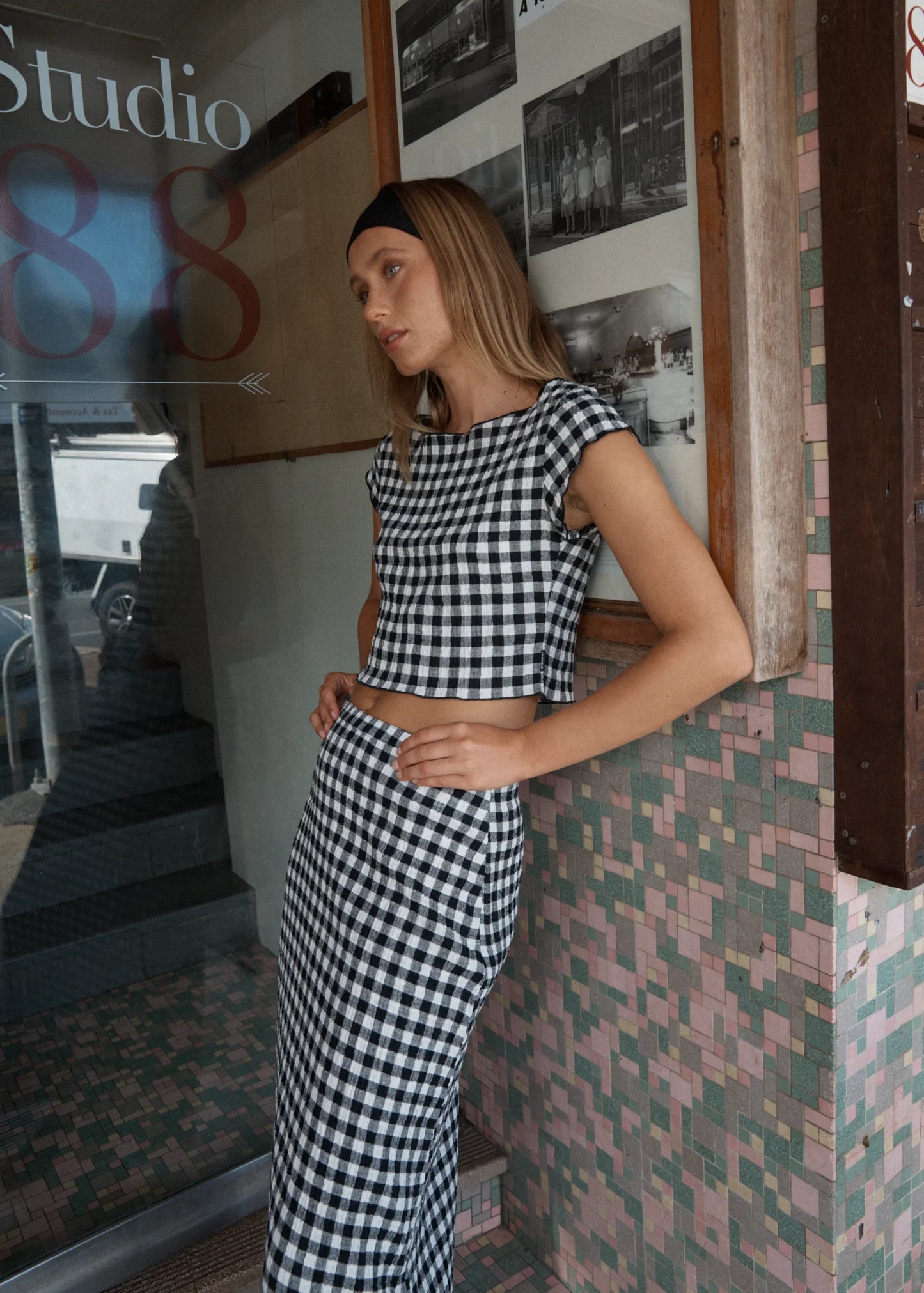 AFENDS // Rowan Seersucker Skirt CHECK BLACK/WHITE