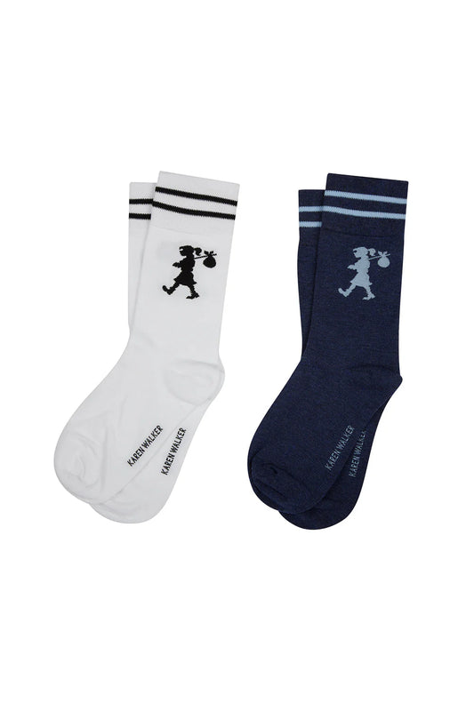 KAREN WALKER // Runaway Girl 2Pack Socks WHITE/DENIM BLUE
