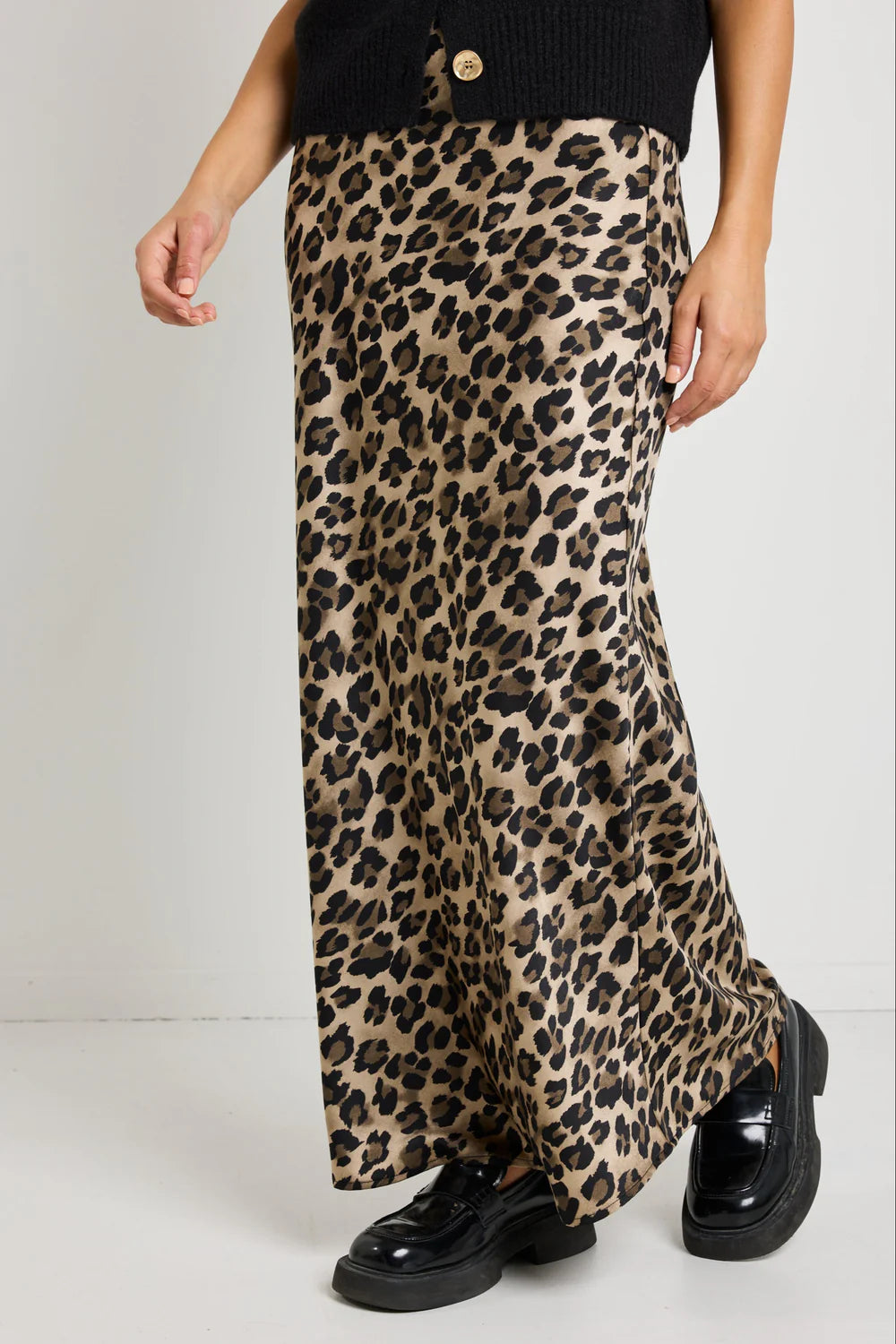 STORIES BE TOLD // Record Leopard Satin Bias Maxi Skirt
