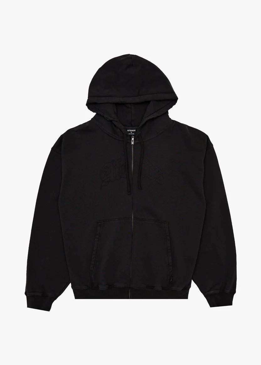 AFENDS // Residence Heavyweight Boxy Zip Hood STONE BLACK