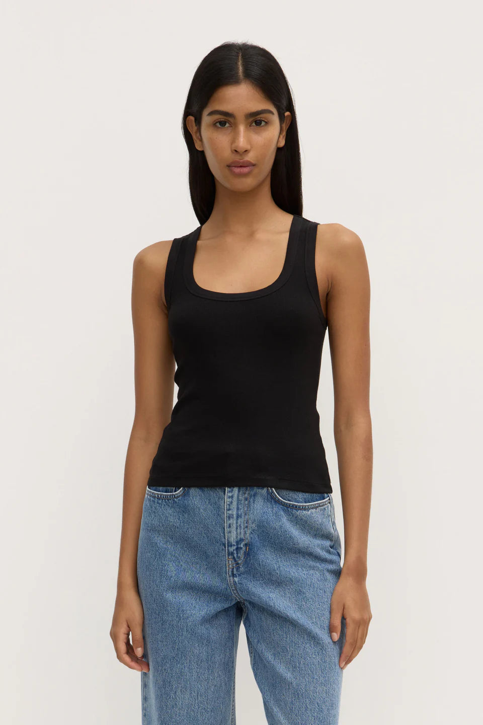 ASSEMBLY LABEL // Robyn Scoop Neck Rib Tank BLACK