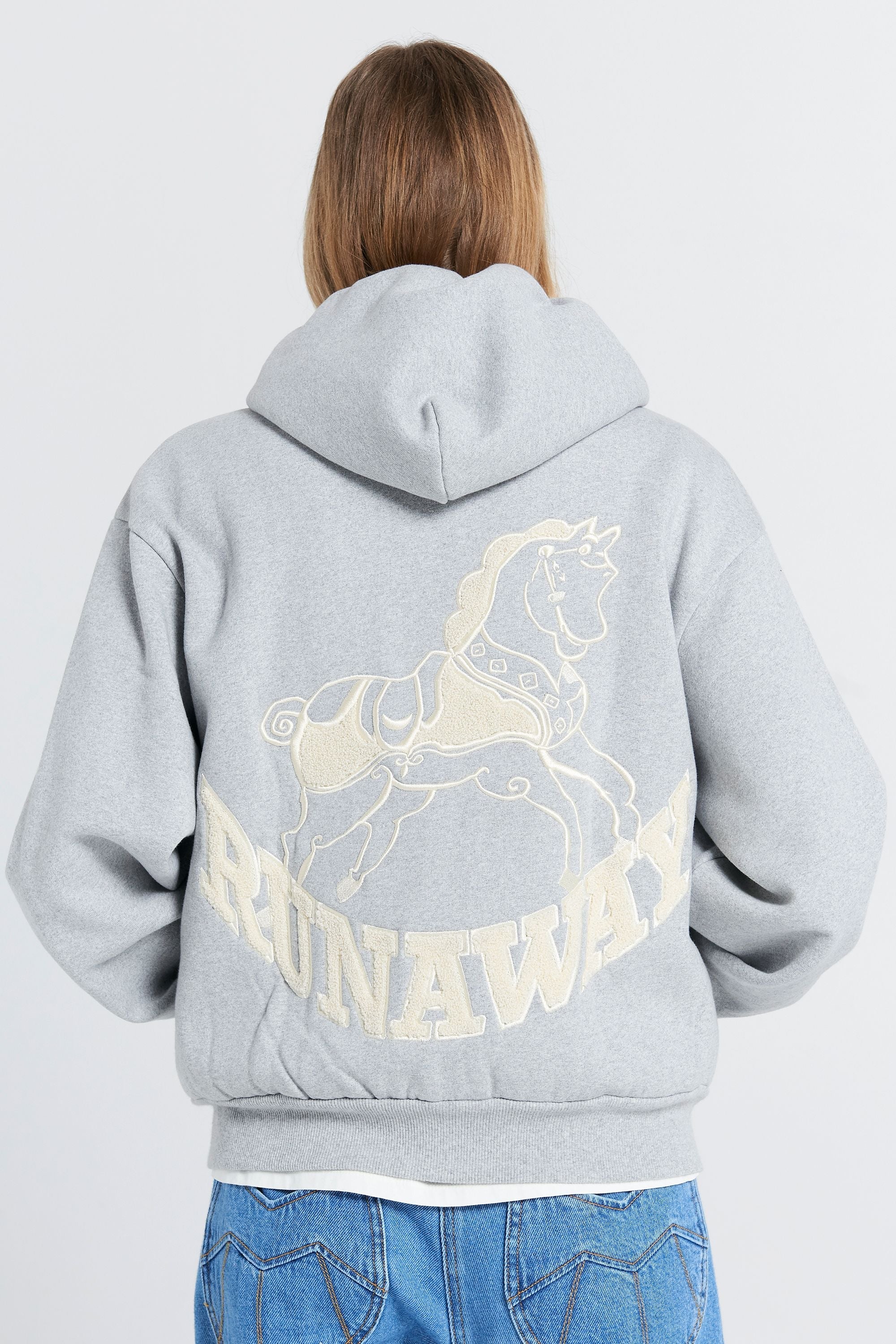 KAREN WALKER // Rocking Horse OS Hoodie GREY MARLE/ECRU