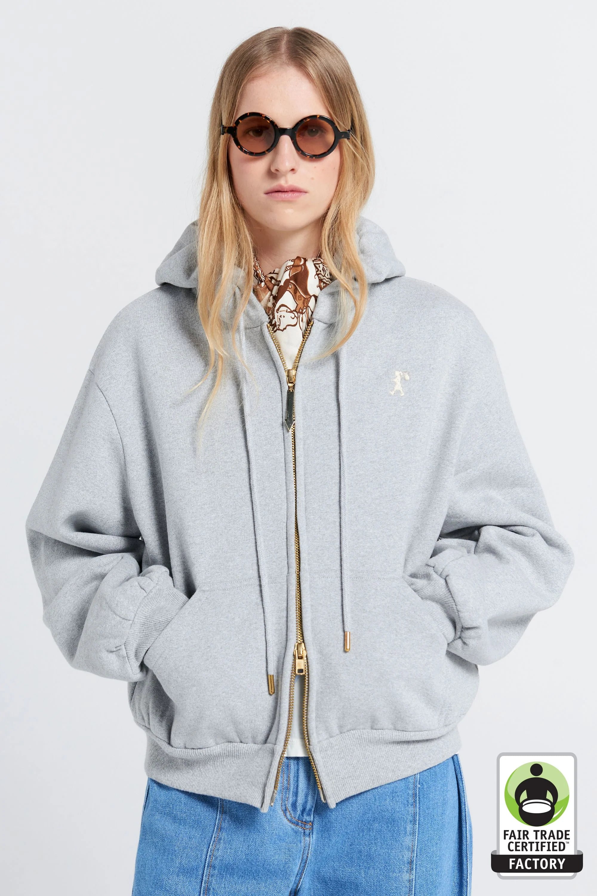 KAREN WALKER // Rocking Horse OS Hoodie GREY MARLE/ECRU