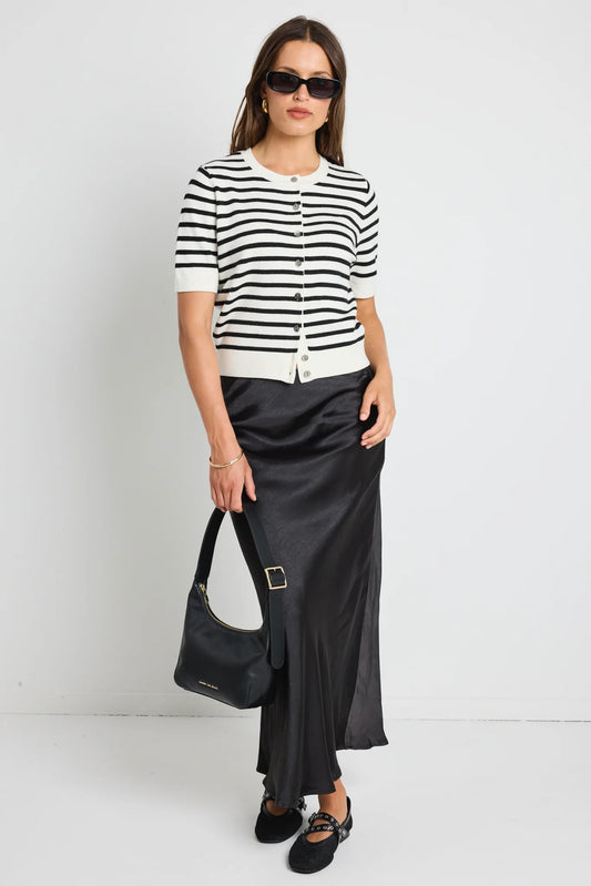 IVY + JACK // Rosette Satin Bias Midi Skirt BLACK