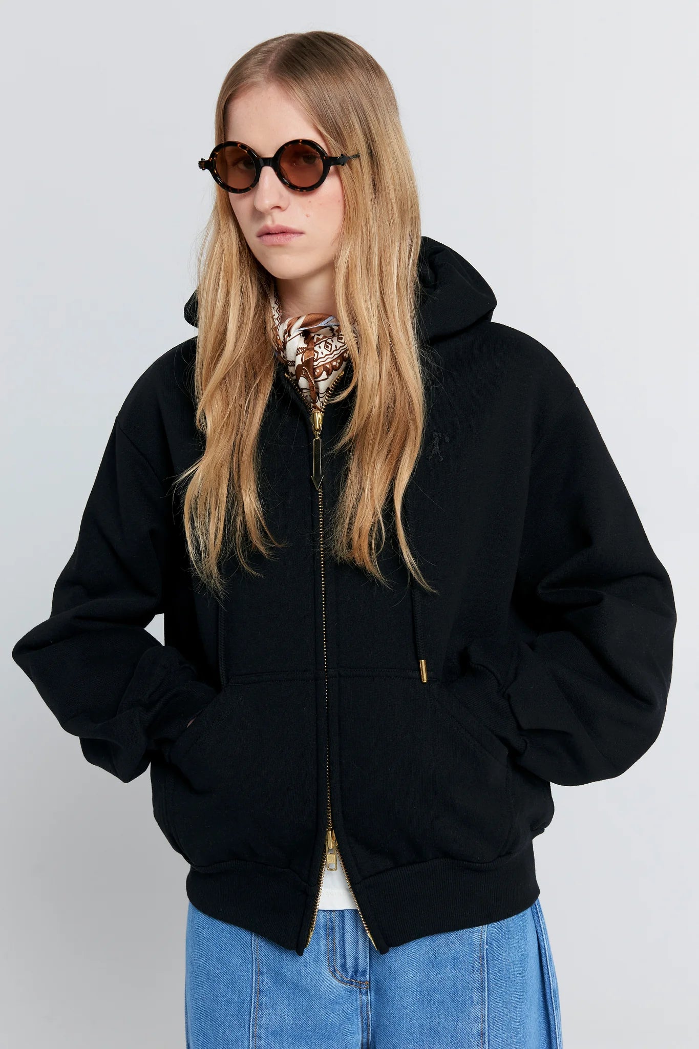 KAREN WALKER // Runaway Girl Cropped OS Hoodie BLACK