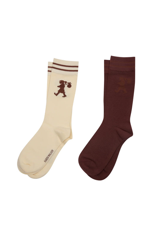 KAREN WALKER // Runaway Girl 2Pack Socks CREAM/MAHOGANY