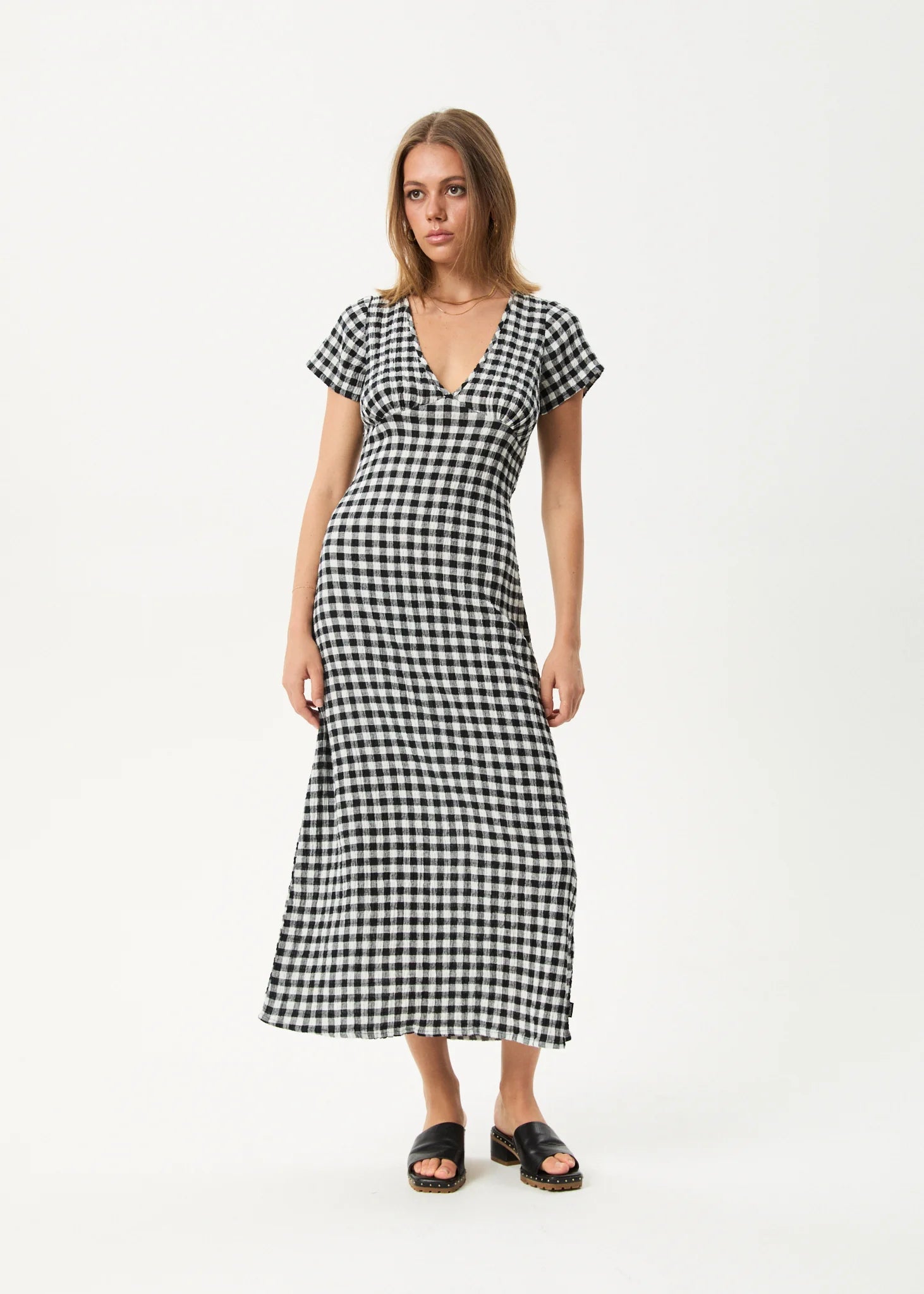 AFENDS // Rowan Seersucker Maxi Dress CHECK BLACK/WHITE