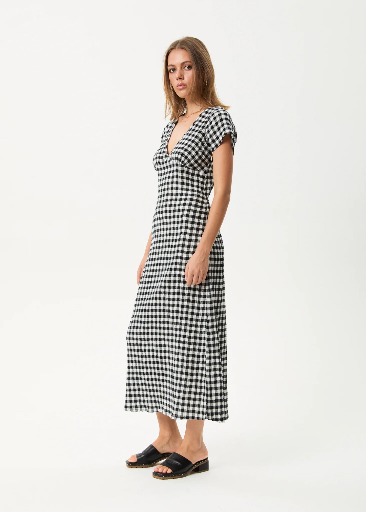AFENDS // Rowan Seersucker Maxi Dress CHECK BLACK/WHITE
