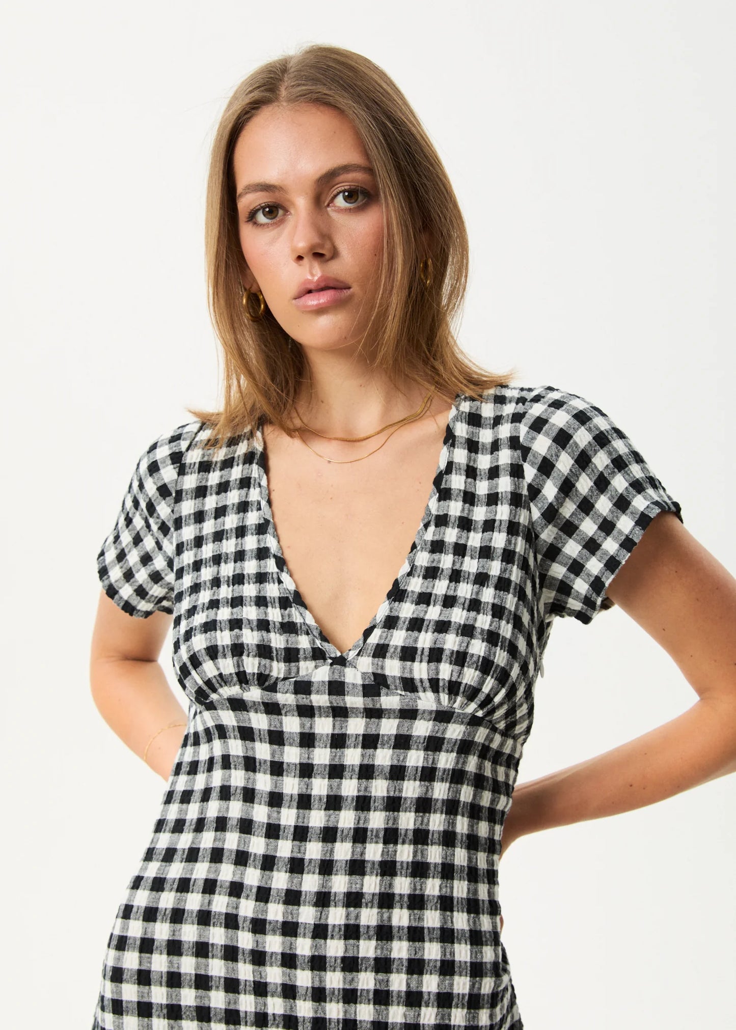 AFENDS // Rowan Seersucker Maxi Dress CHECK BLACK/WHITE