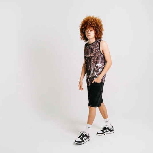 CRATE // Side Script Basketball Singlet TREE CAMO