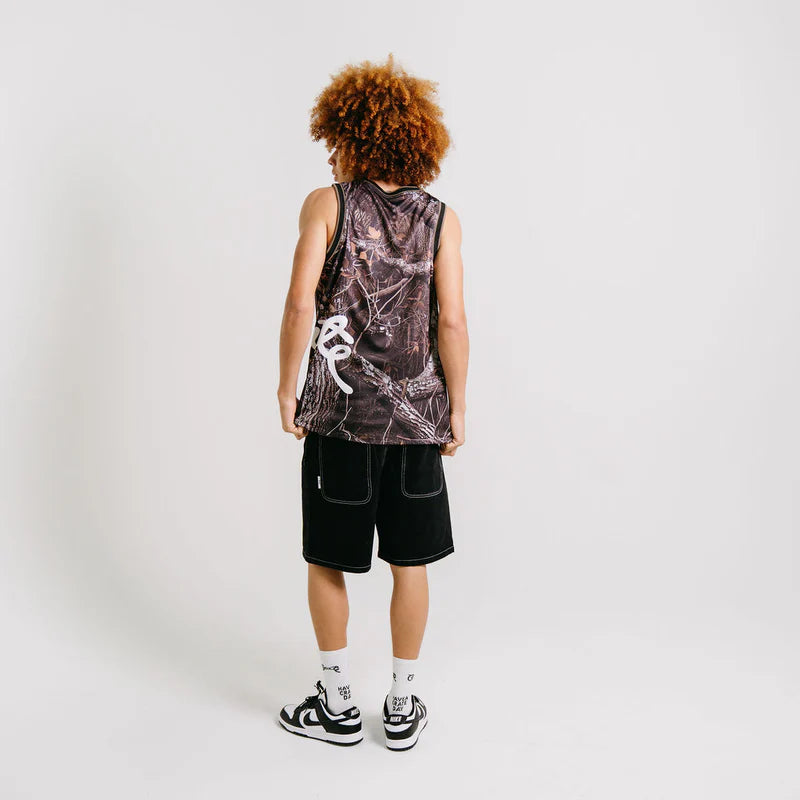 CRATE // Side Script Basketball Singlet TREE CAMO