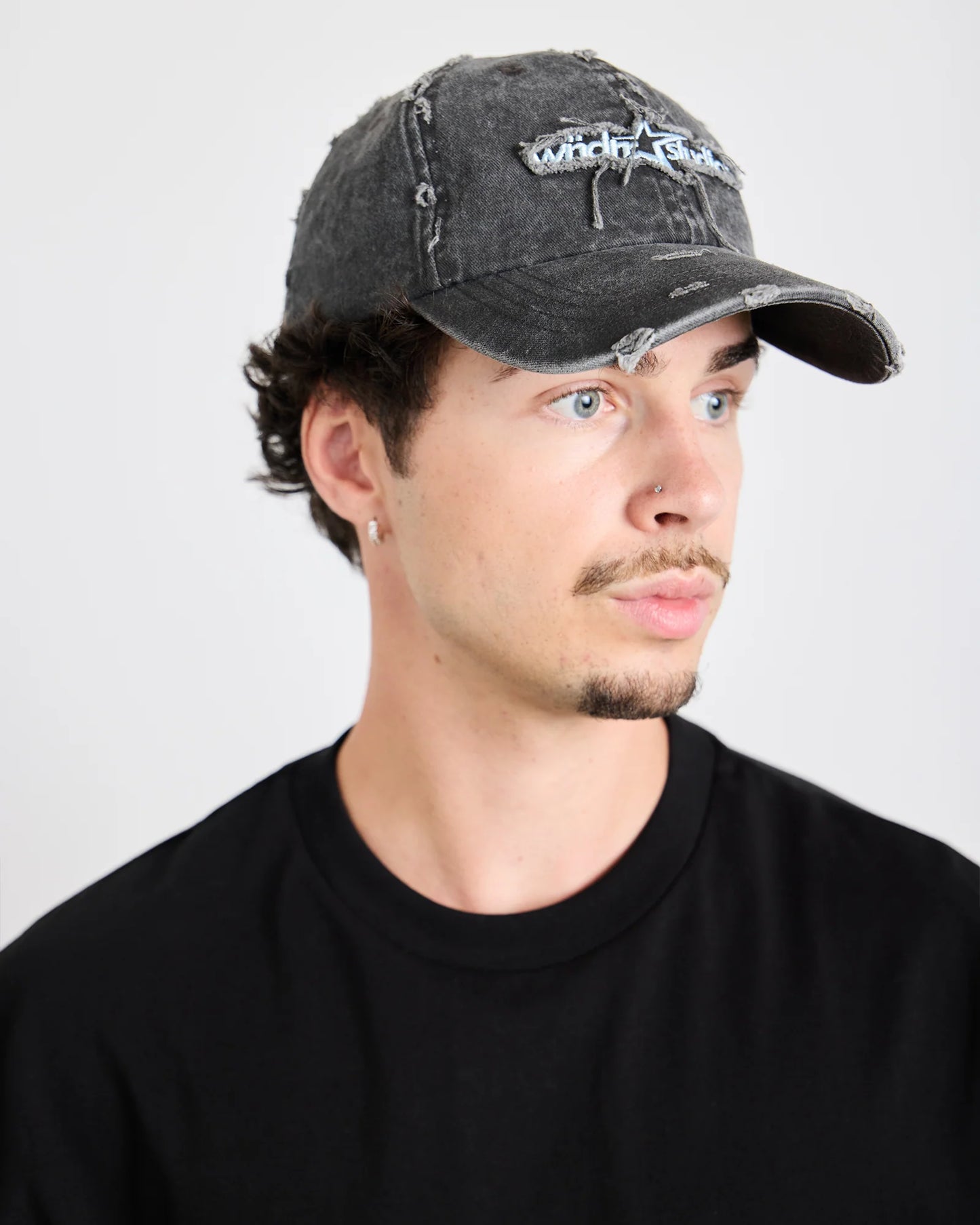 WNDRR // STXR Distressed Cap WASHED BLACK