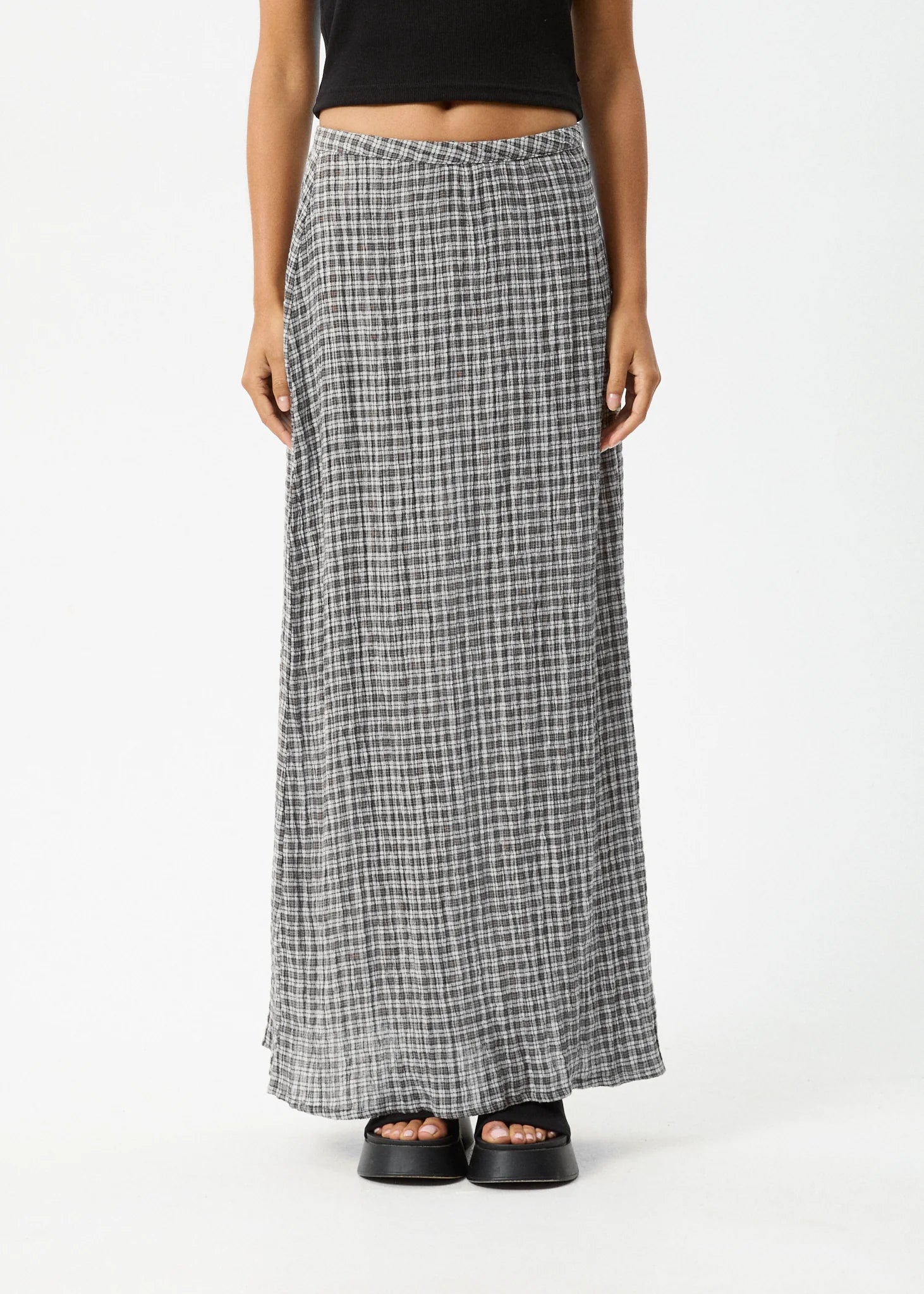 AFENDS // Asta Base Seersucker Skirt STEEL CHECK