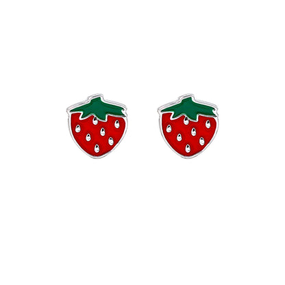 SILVER LININGS // Kids Strawberry Enamel Studs
