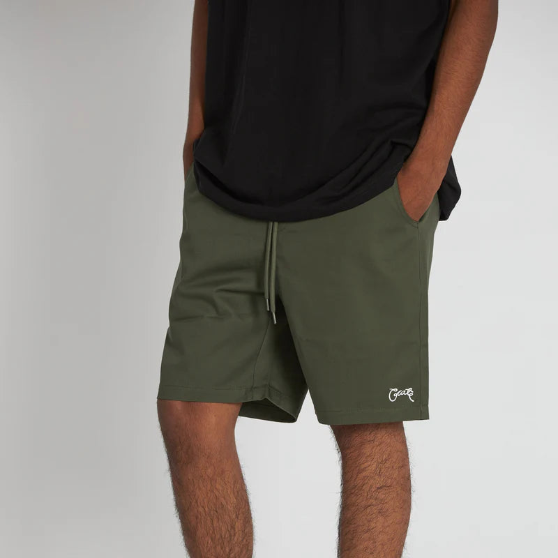 CRATE // Scripted Stamp Walk Shorts KHAKI