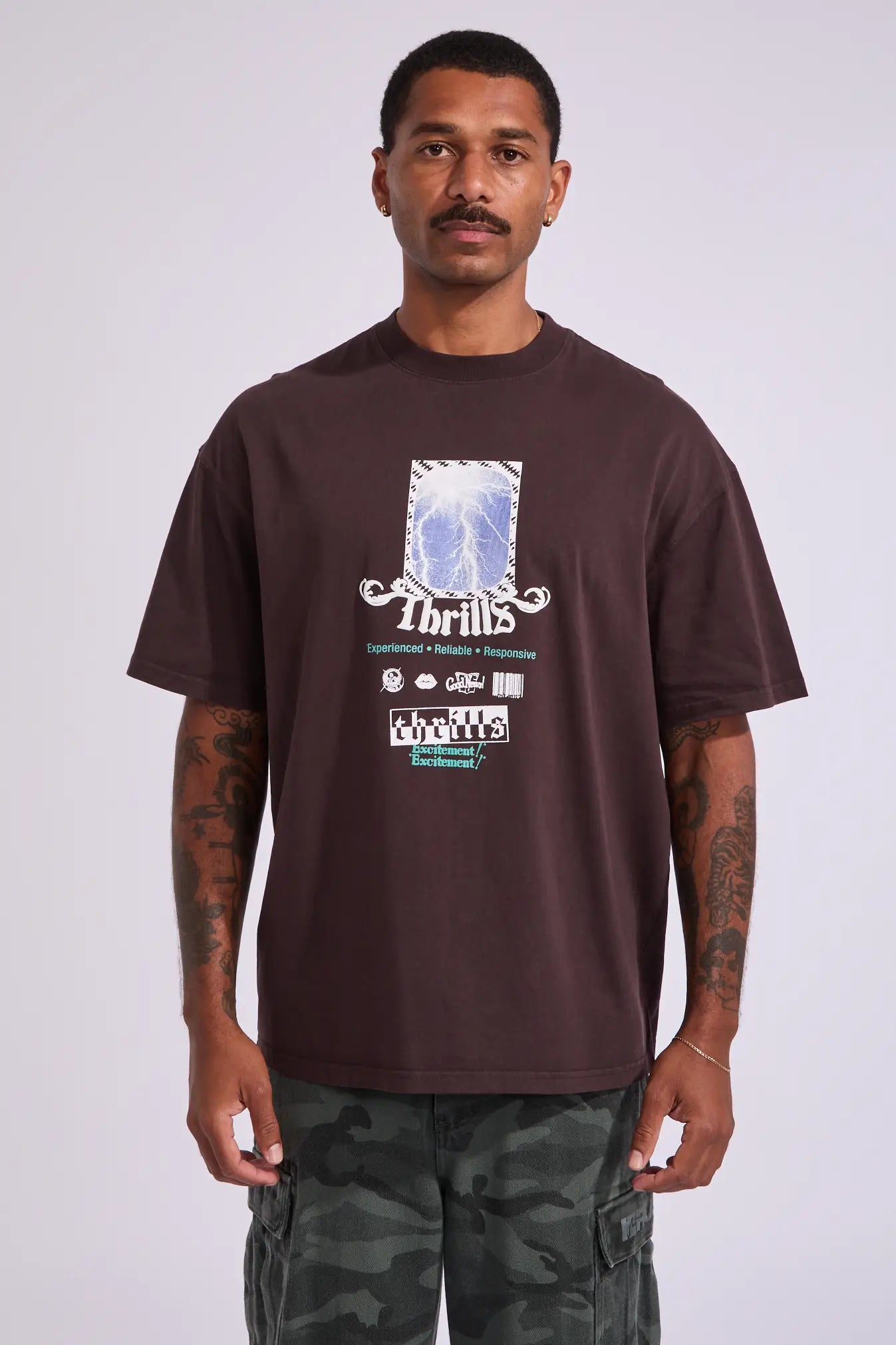 THRILLS // Excitement Box Fit OS Tee BLACK COFFEE