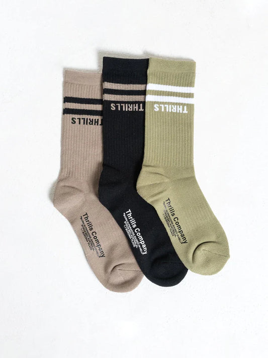 THRILLS // Minimal Thrills 3pack Socks SAGE BLACK
