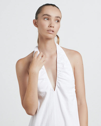 CHARLIE HOLIDAY BARE // The Shirred Halter Neck Dress WHITE