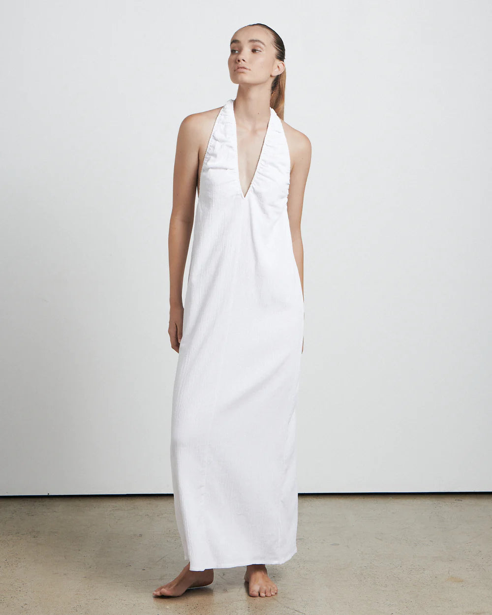 CHARLIE HOLIDAY BARE // The Shirred Halter Neck Dress WHITE