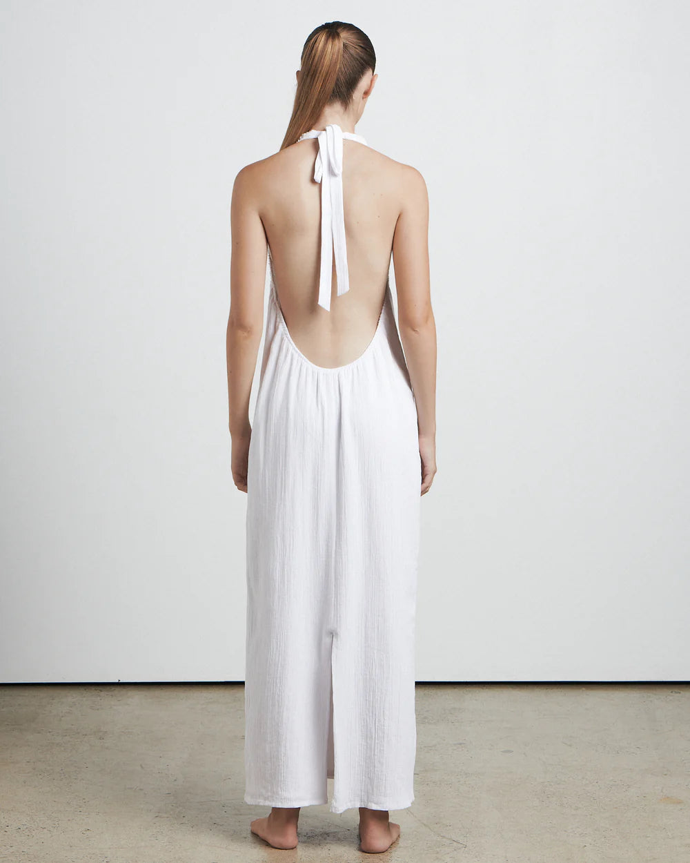 CHARLIE HOLIDAY BARE // The Shirred Halter Neck Dress WHITE