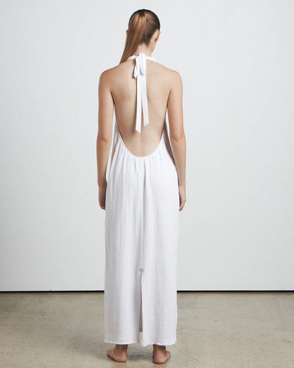 CHARLIE HOLIDAY BARE // The Shirred Halter Neck Dress WHITE