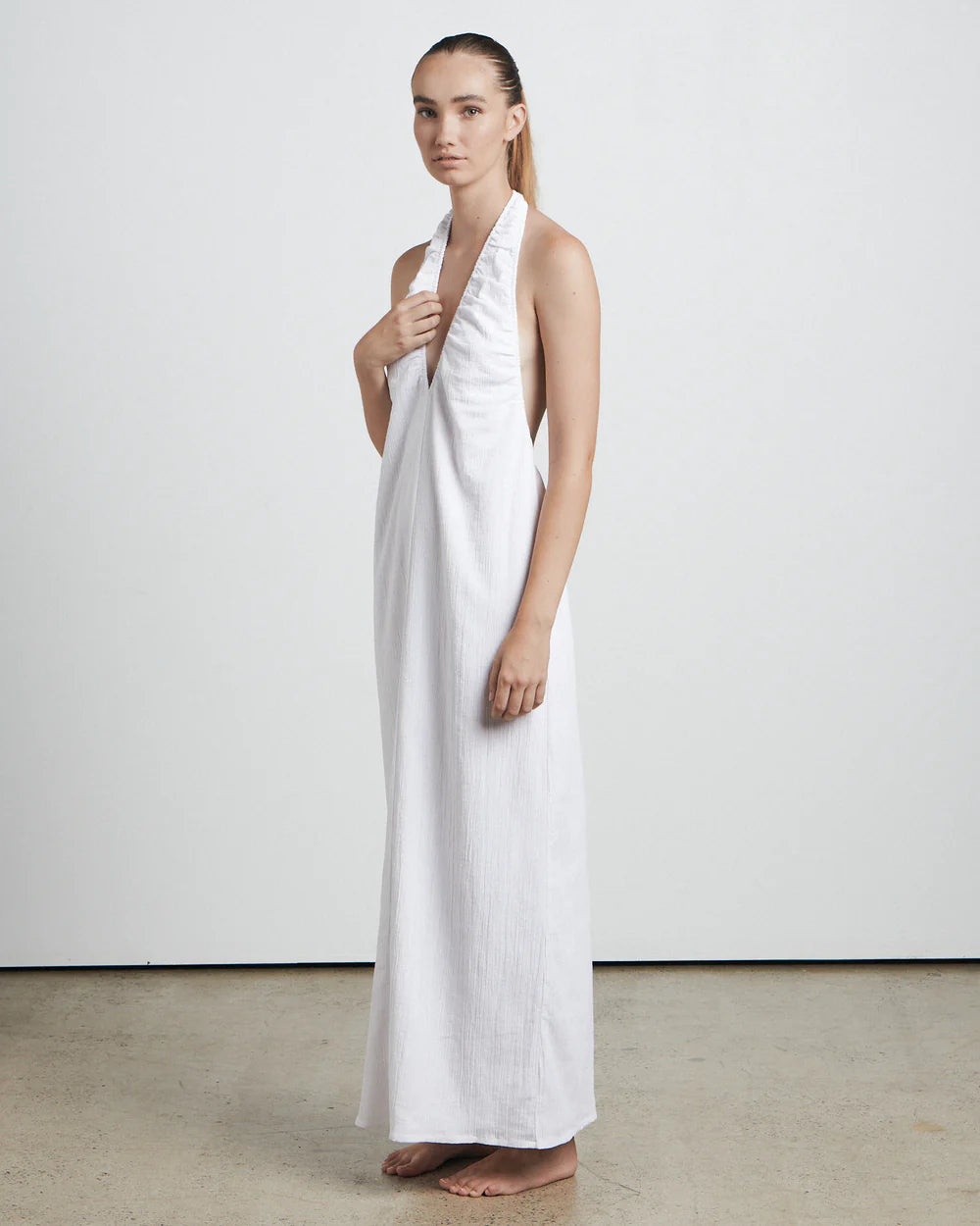 CHARLIE HOLIDAY BARE // The Shirred Halter Neck Dress WHITE