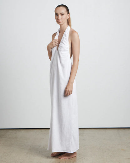 CHARLIE HOLIDAY BARE // The Shirred Halter Neck Dress WHITE