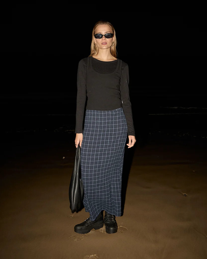 Lita Seersucker Maxi Skirt THEA MIDNIGHT CHECK