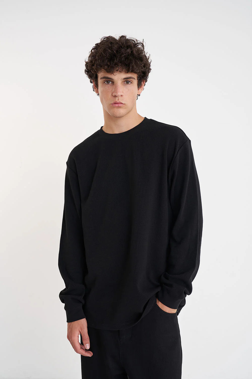 HUFFER // Waffle LS Sup Tee BLACK