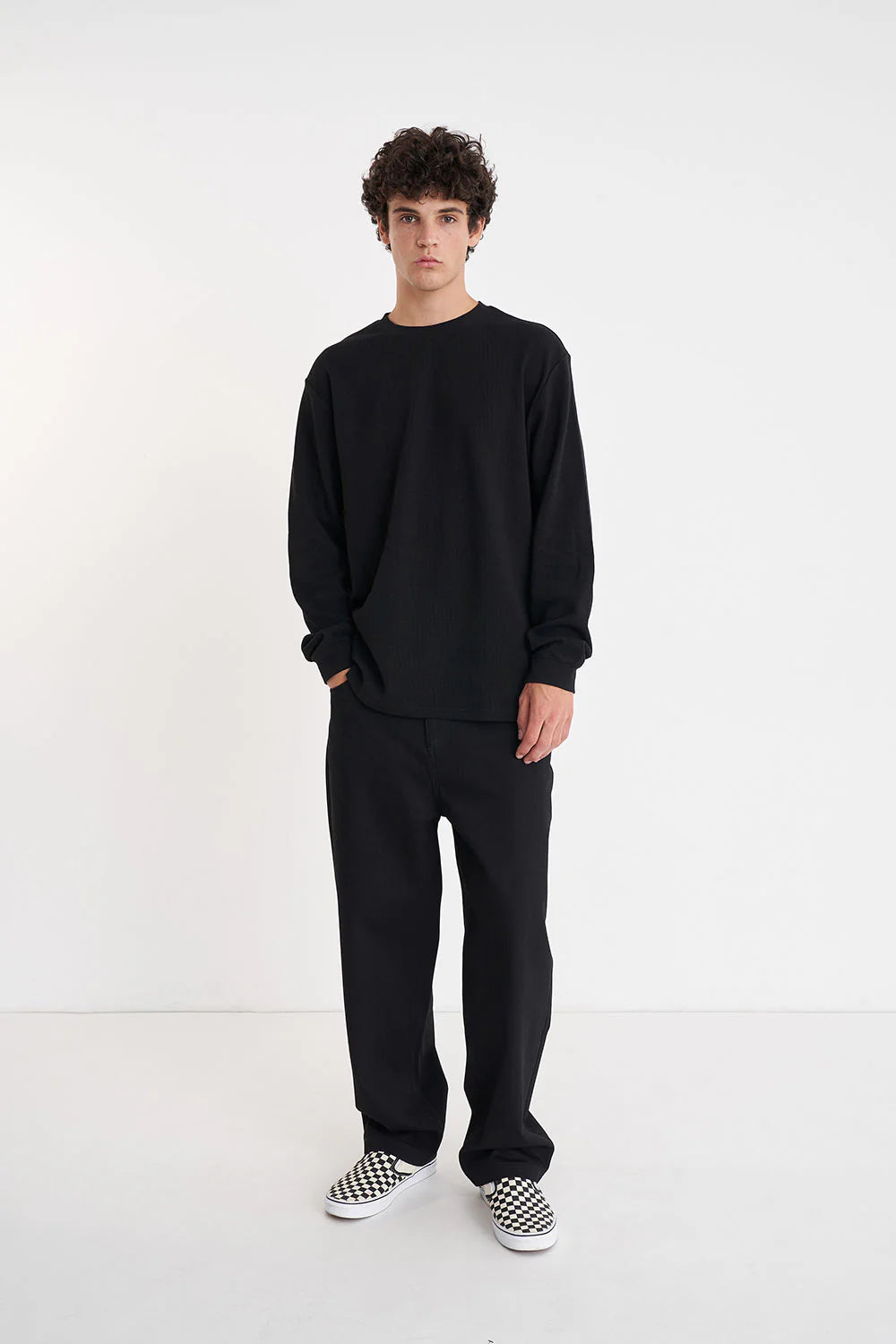 HUFFER // Waffle LS Sup Tee BLACK