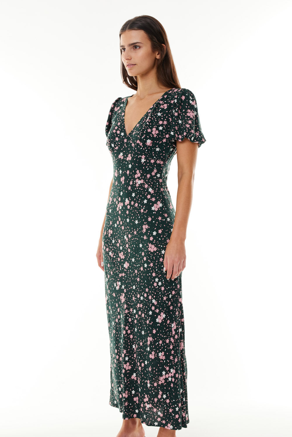 HUFFER // Venice Floral Shift Midi Dress GREEN