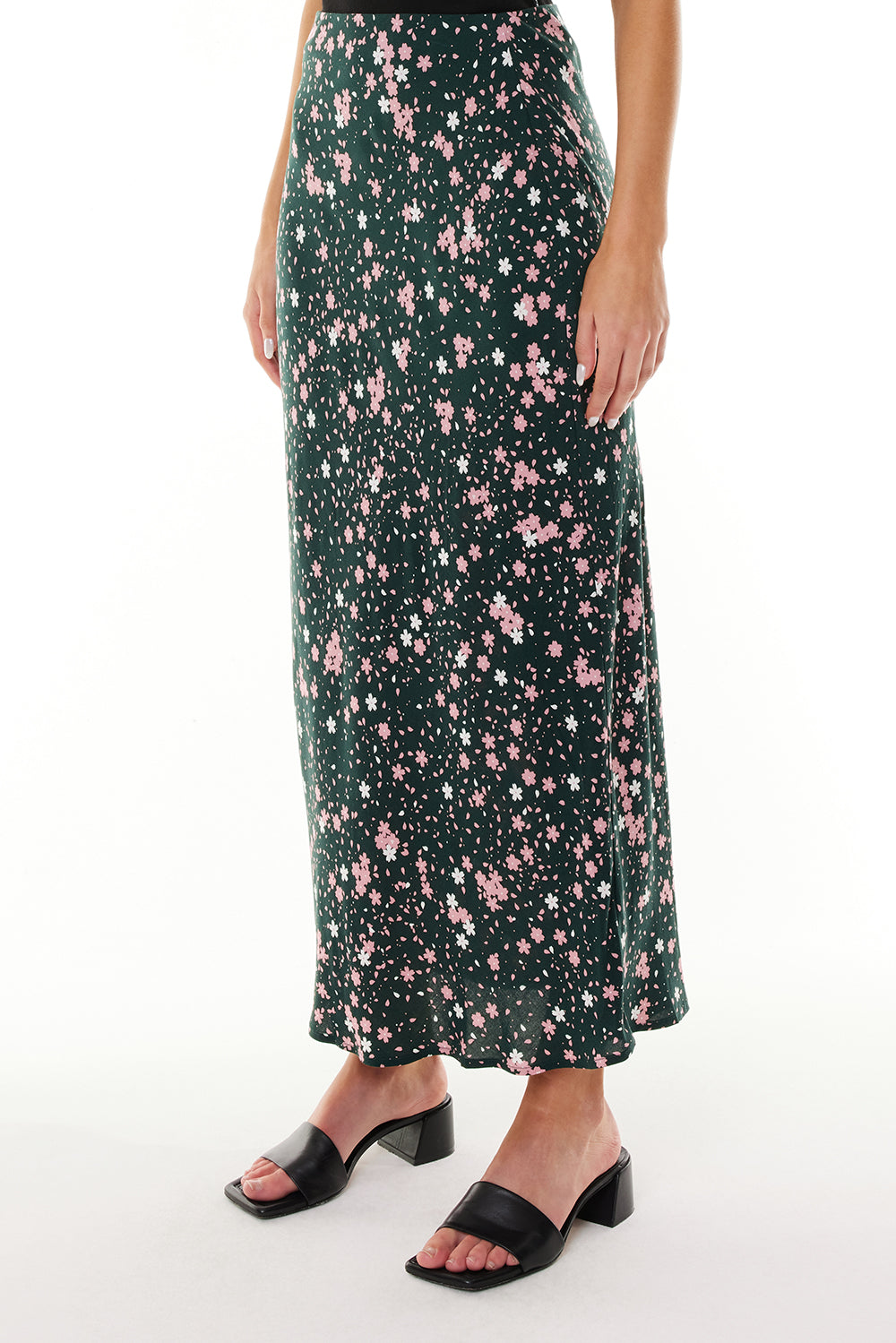 HUFFER // Venice Floral Lila Midi Skirt GREEN