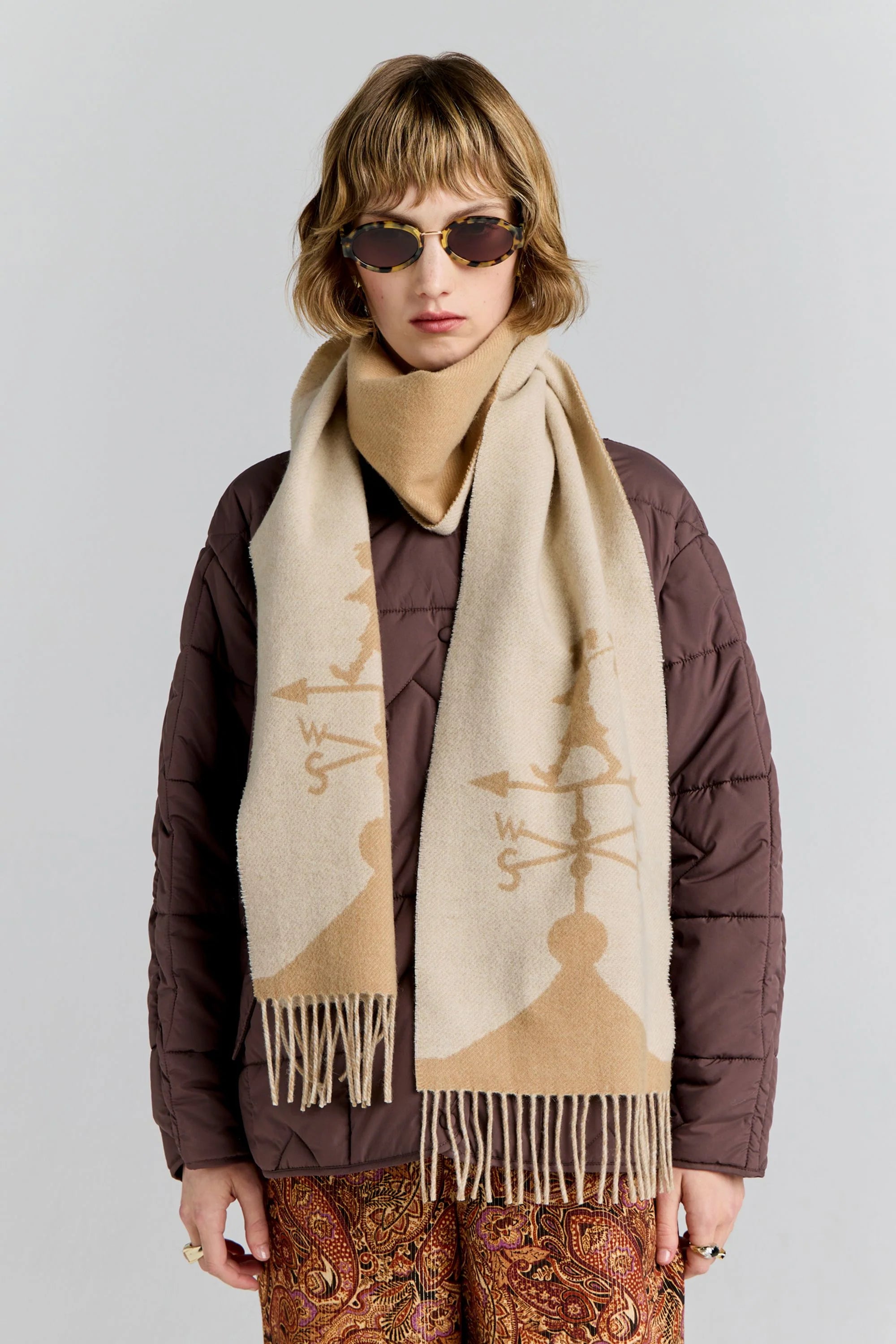 KAREN WALKER // Weather Shop Jacquard Scarf CREAM/TAN