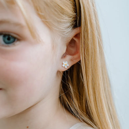 SILVER LININGS // Kids White Daisy Enamel Studs