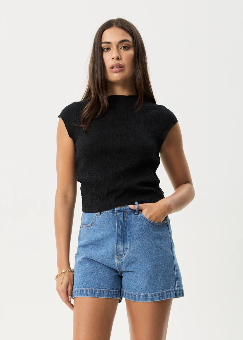 AFENDS // Wren Seersucker Top BLACK
