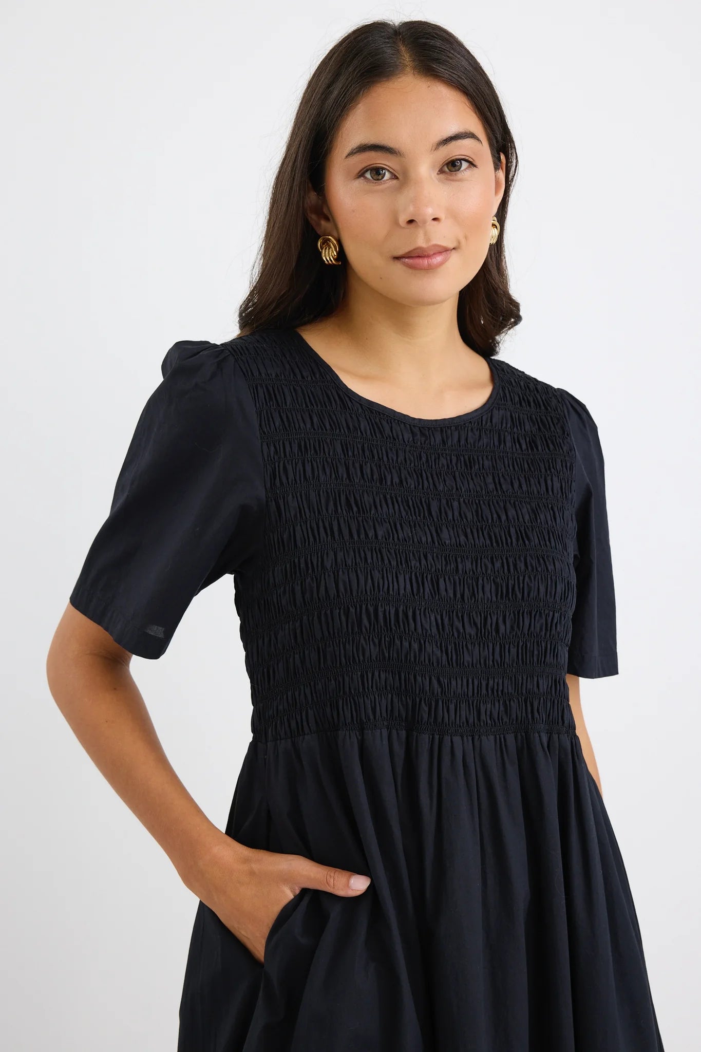 RE:UNION LABEL // Wren Shirred Midi Dress BLACK