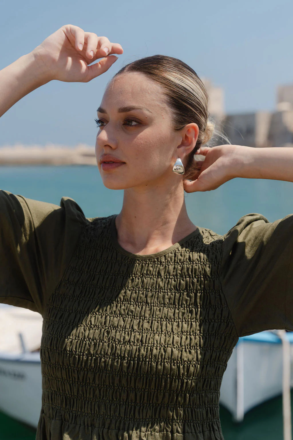 RE:UNION LABEL // Wren Shirred Midi Dress KHAKI