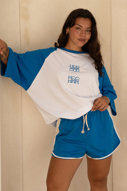 CRACKER DAY CLUB // YEE HAA Raglan Tee BLUE