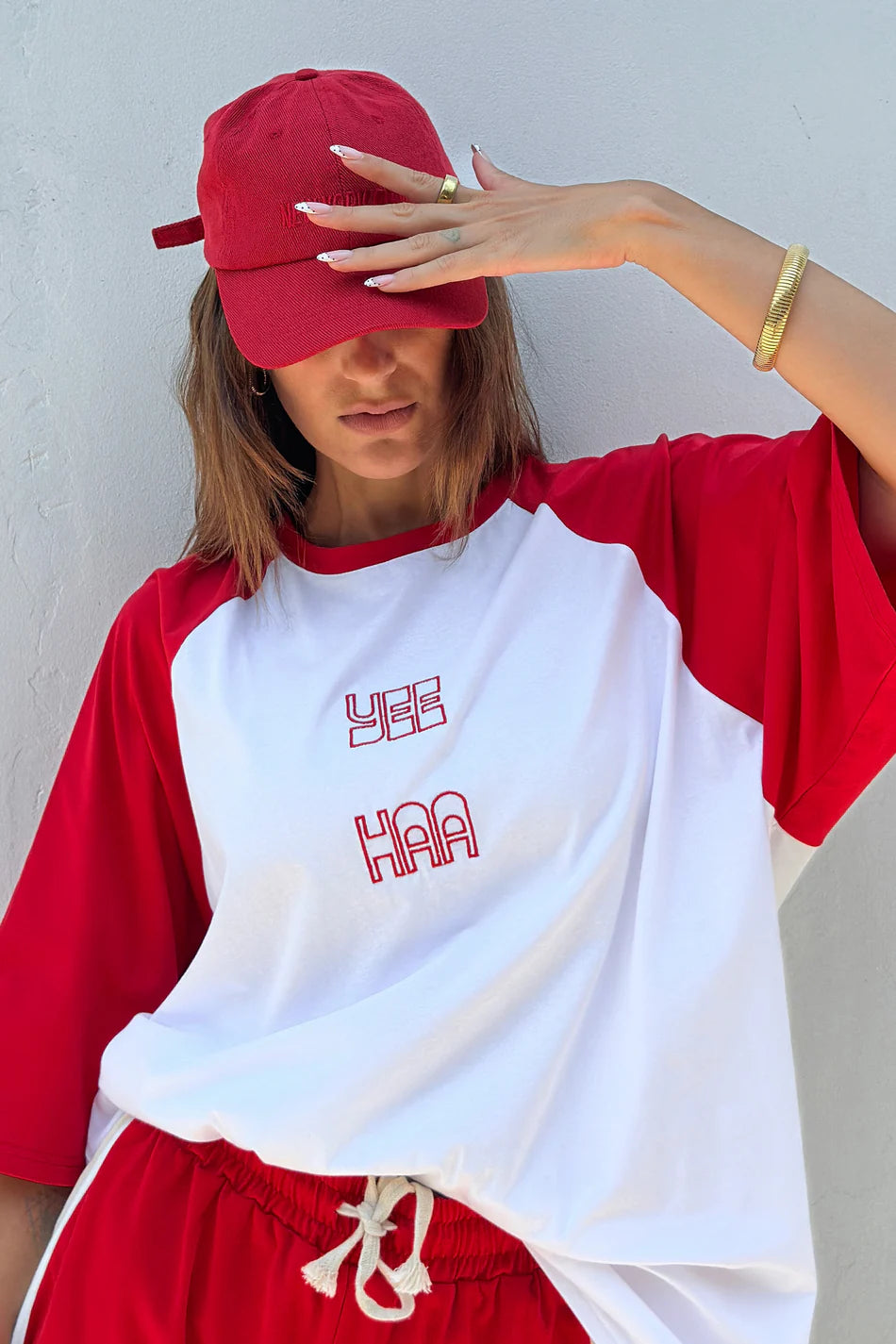 CRACKER DAY CLUB // YEE HAA Raglan Tee RED