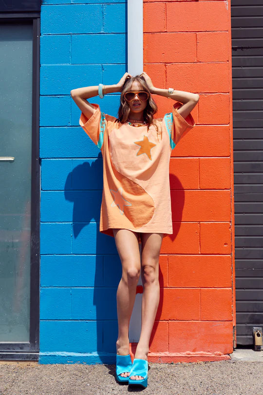ONLY LOVERS LEFT // Yin Yang Tee Dress PEACH TURQUOISE