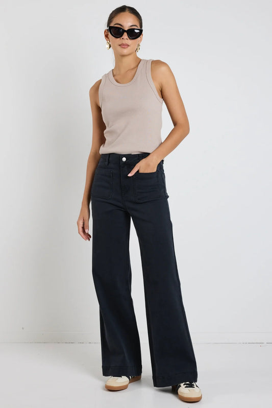 AMONG THE BRAVE // Zoey High Rise Wide Leg Pocket Jean BLACK