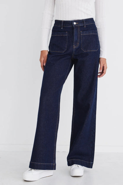 AMONG THE BRAVE // Zoey Indigo High Rise Wide Leg Pocket Jean INDIGO