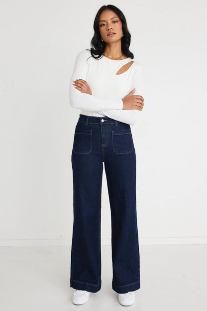 AMONG THE BRAVE // Zoey Indigo High Rise Wide Leg Pocket Jean INDIGO