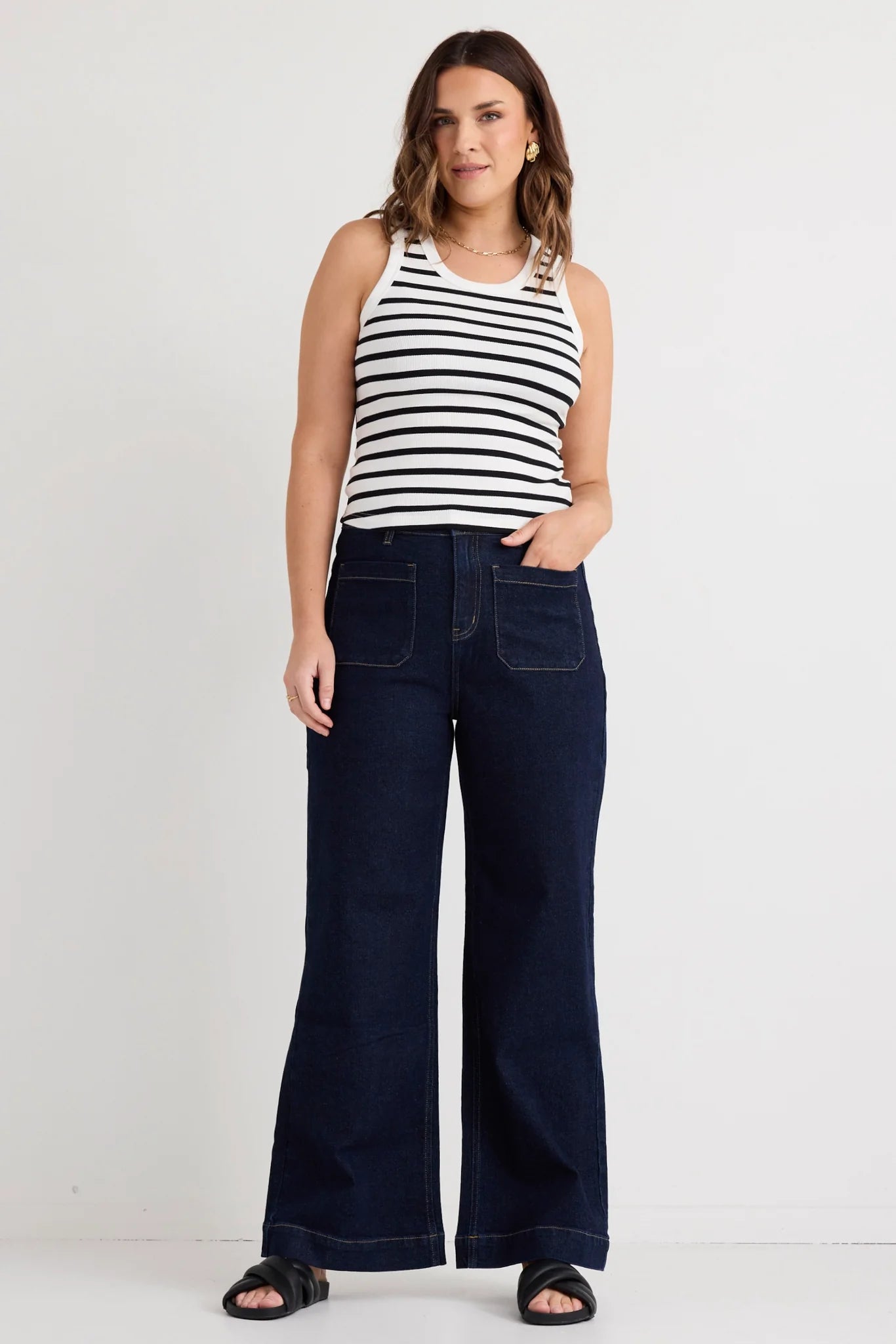 AMONG THE BRAVE // Zoey Indigo High Rise Wide Leg Pocket Jean INDIGO