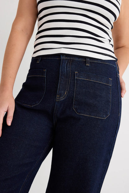 AMONG THE BRAVE // Zoey Indigo High Rise Wide Leg Pocket Jean INDIGO