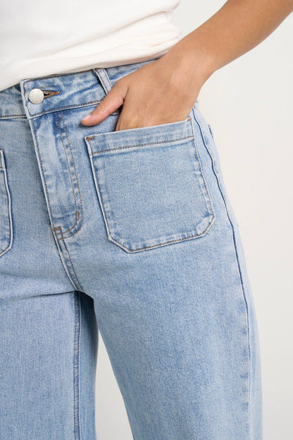 AMONG THE BRAVE // Zoey High Rise Wide Leg Pocket Jean LIGHT BLUE