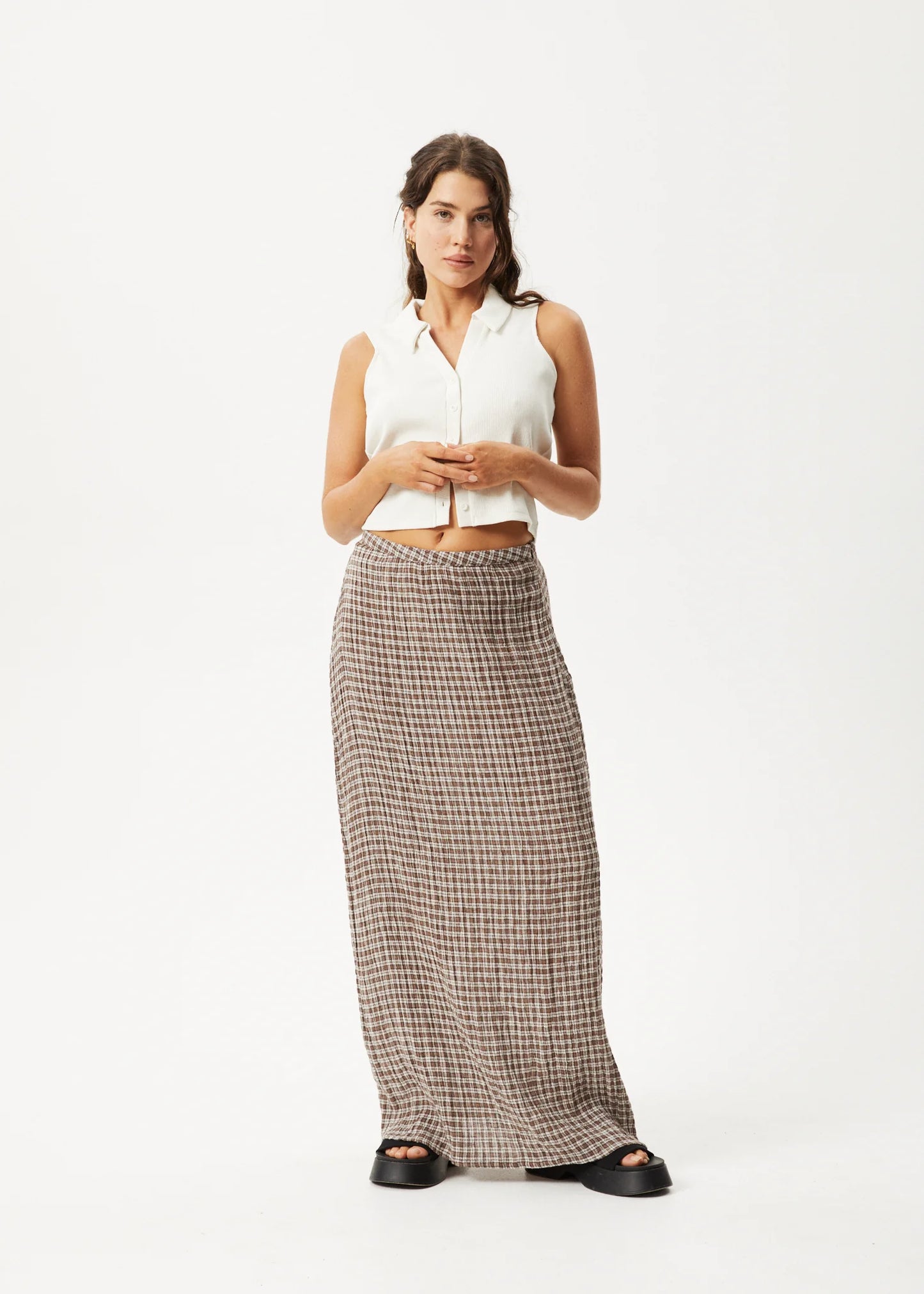 AFENDS // Base Seersucker Skirt COFFEE CHECK