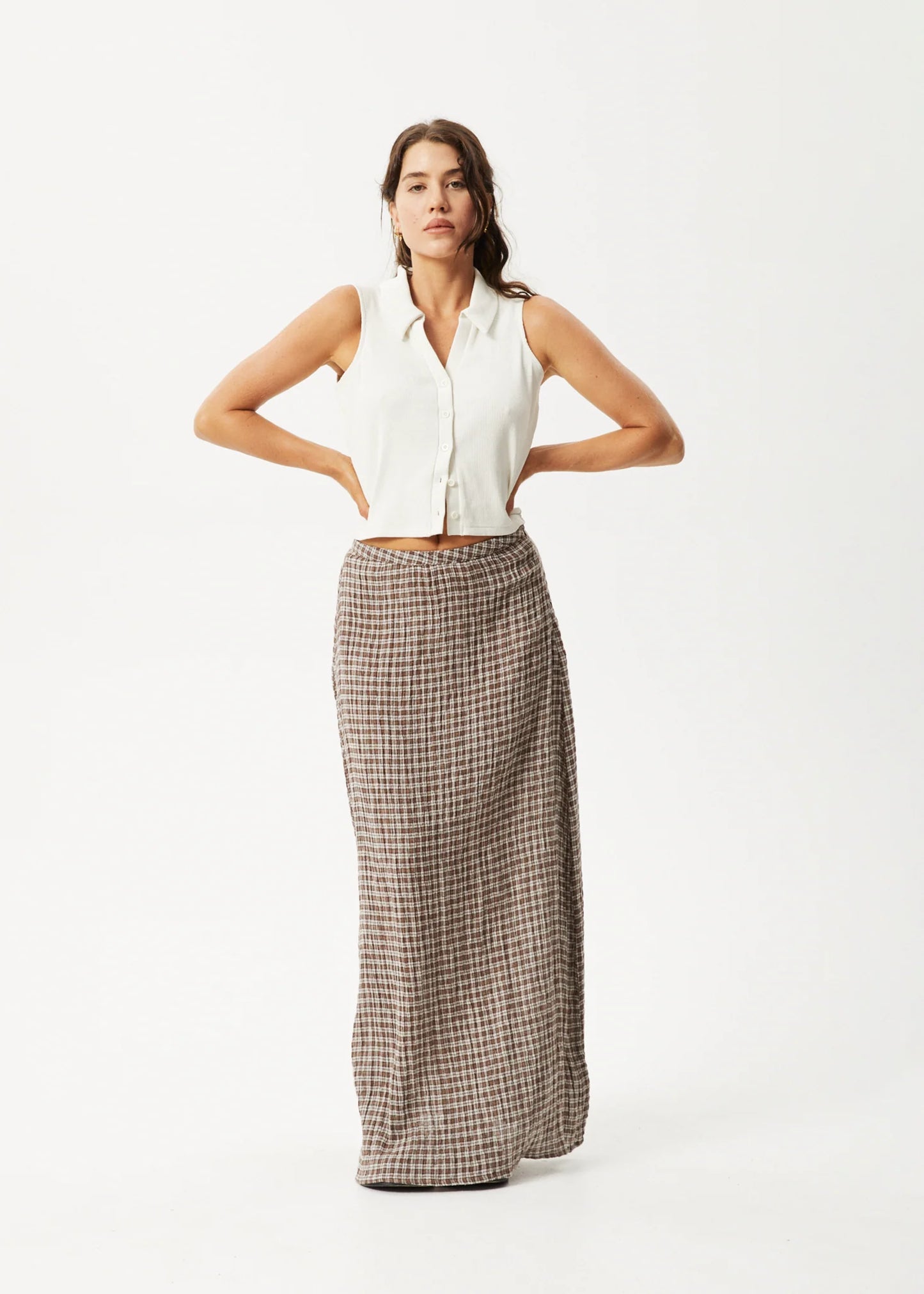 AFENDS // Base Seersucker Skirt COFFEE CHECK